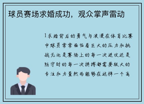 球员赛场求婚成功，观众掌声雷动
